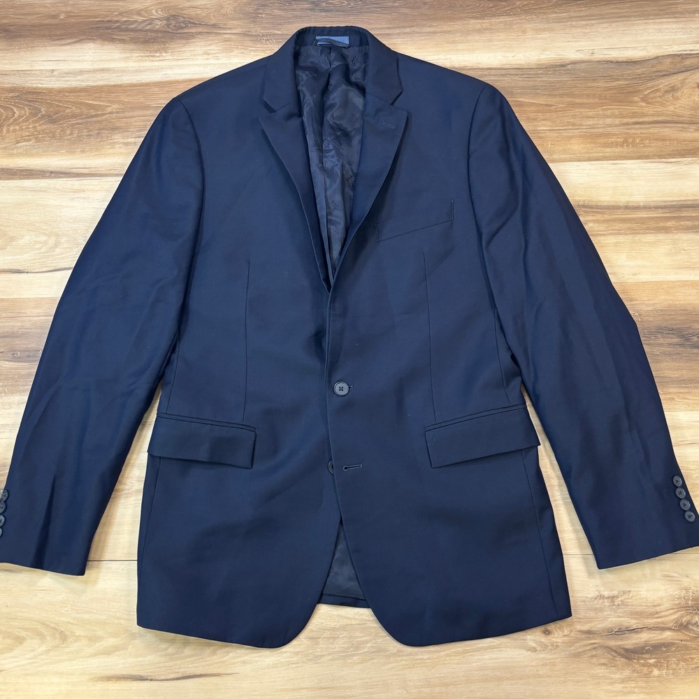 Ryan Seacrest Distinction Blazer Mens 42L Classic Wool Tailored Navy Blue Office